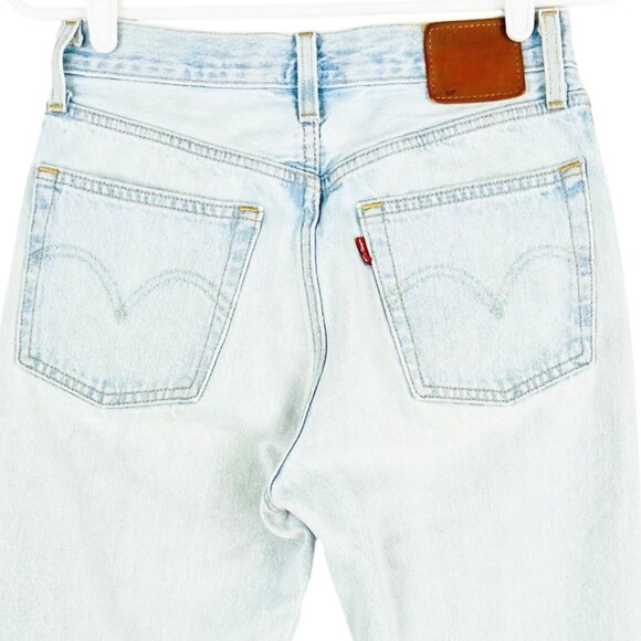 Levis 501 Women's High-Rise Tapered Button Fly Blue Denim Jeans Sz 26x25 Cotton - Picture 4 of 12